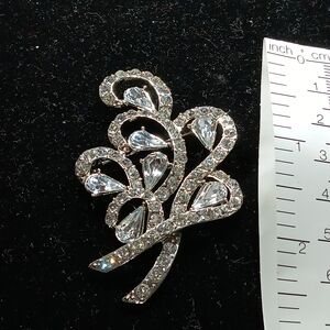 Source Unknown Silver and Crystal Floral Brooch